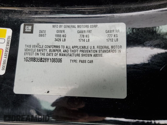 2008 Pontiac Solstice z VIN 1G2MB35B28Y108306, wystawiony jako Copart lot #51535025 z przebiegiem 79 099 mil mil oraz Szkoda całkowita • Salvage title. Historia ofert i sprzedaży dostępna na DreamBid. Obrazek 12.