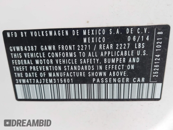 2014 Volkswagen Jetta GLI с VIN 3VW4T7AJ7EM315601, выставлен на аукционе IAAI как лот 42190687 с пробегом 113 220 миль миль и . История ставок и продаж доступна на DreamBid. Изображение 9.