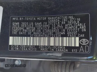 2016 Toyota Corolla L with VIN 2T1BURHE9GC722326, listed as a IAAI auction lot 42699241 with 111,185 mi miles and . Bid and sale history available at DreamBid. Image 9.