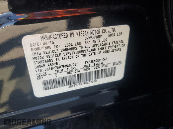 2015 Infiniti Q50 Premium with VIN JN1BV7AR7FM407060, listed as a Copart auction lot 63503495 with 81,897 mi miles and Clean title. Bid and sale history available at DreamBid. Image 12.