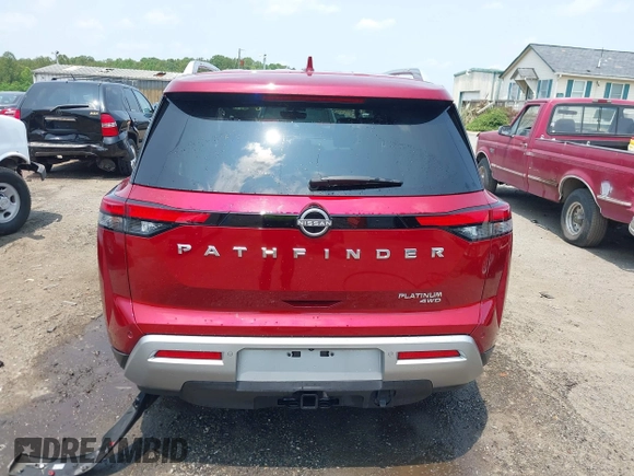 2023 Nissan Pathfinder Platinum with VIN 5N1DR3DJXPC234002, listed as a IAAI auction lot 42480807 with 21,477 mi miles and . Bid and sale history available at DreamBid. Image 16.