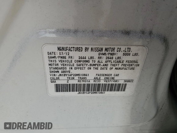 2013 Infiniti M with VIN JN1BY1AP2DM510841, listed as a Copart auction lot 83598224 with Not Provided miles and Salvage Title. Bid and sale history available at carsss.com. Image 14.