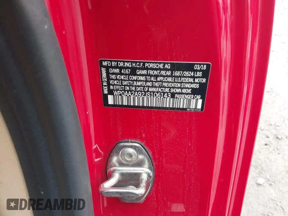 2018 Porsche 911 Carrera with VIN WP0AA2A92JS106143, listed as a IAAI auction lot 42009215 with 36,754 mi miles and . Bid and sale history available at DreamBid. Image 9.
