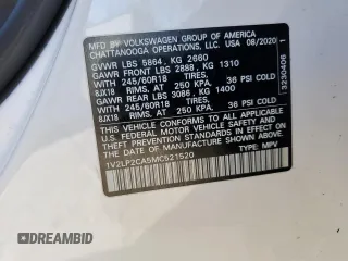 2021 Volkswagen Atlas SE with VIN 1V2LP2CA5MC521520, listed as a Copart auction lot 53518455 with 49,657 mi miles and Salvage title. Bid and sale history available at DreamBid. Image 13.