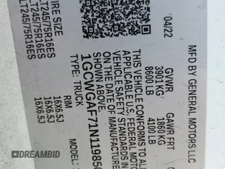 2022 Chevrolet Express Cargo z VIN 1GCWGAF71N1198508, wystawiony jako Copart lot #59487795 z przebiegiem 72 395 mil mil oraz Szkoda całkowita • Salvage title. Historia ofert i sprzedaży dostępna na DreamBid. Obrazek 13.