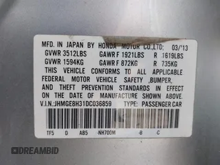 2013 Honda Fit with VIN JHMGE8H31DC036859, listed as a IAAI auction lot 41740431 with 112,466 mi miles. Bid and sale history available at carsss.com. Image 9.