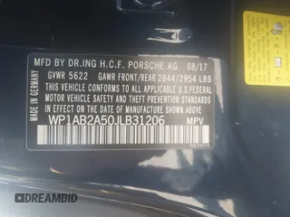 2018 Porsche Macan S with VIN WP1AB2A50JLB31206, listed as a IAAI auction lot 42539442 with 52,941 mi miles and . Bid and sale history available at DreamBid. Image 9.