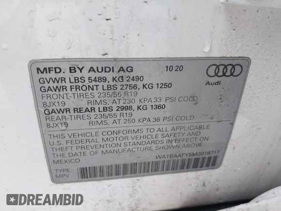 2021 Audi Q5 Premium Plus с VIN WA1BAAFY5M2018717, выставлен на аукционе IAAI как лот 41913108 с пробегом 79 866 миль миль и . История ставок и продаж доступна на DreamBid. Изображение 9.