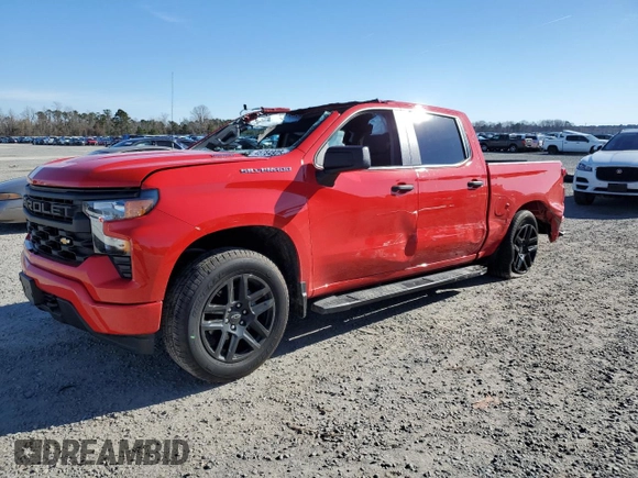 2024 Chevrolet Silverado 1500 Custom with VIN 1GCPABEK9RZ386105, listed as a Copart auction lot 45784925 with 6,080 mi miles and Salvage Title. Bid and sale history available at DreamBid. Image 1.