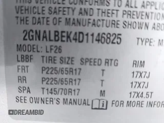 2013 Chevrolet Equinox LS with VIN 2GNALBEK4D1146825, listed as a IAAI auction lot 41931846 with 112,534 mi miles and . Bid and sale history available at DreamBid. Image 9.