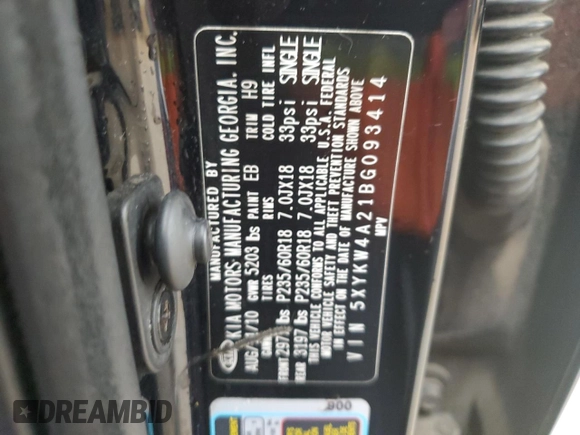 2011 Kia Sorento SX with VIN 5XYKW4A21BG093414, listed as a Copart auction lot 50169625 with 166,855 mi miles and Salvage Title. Bid and sale history available at carsss.com. Image 15.