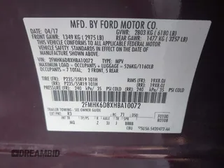 2017 Ford Flex Limited with VIN 2FMHK6D8XHBA10072, listed as a IAAI auction lot 41550829 with 132,995 mi miles. Bid and sale history available at carsss.com. Image 9.
