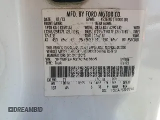 2013 Ford F-250 XL with VIN 1FTBF2A65DEA63805, listed as a Copart auction lot 63109464 with 199,691 mi miles and Salvage Title. Bid and sale history available at DreamBid. Image 12.