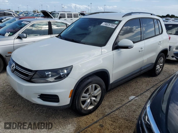 2017 Volkswagen Tiguan S with VIN WVGAV7AX3HK039090, listed as a Copart auction lot 74625704 with 62,359 mi miles and Salvage title. Bid and sale history available at DreamBid. Image 1.