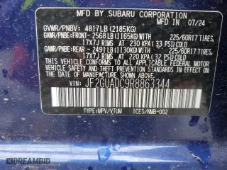 2024 Subaru Crosstrek Premium with VIN JF2GUADC9R8863344, listed as a Copart auction lot 43830235 with 3,251 mi miles and Salvage Title. Bid and sale history available at carsss.com. Image 12.
