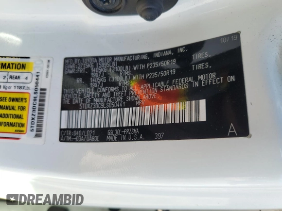 2020 Toyota Sienna SE with VIN 5TDXZ3DC9LS050441, listed as a Copart auction lot 77310274 with 43,452 mi miles and Salvage Title. Bid and sale history available at carsss.com. Image 15.
