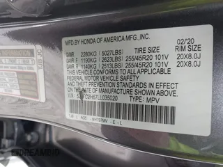 2020 Acura RDX w/A-Spec Pkg with VIN 5J8TC2H67LL035020, listed as a IAAI auction lot 40888631 with 37,953 mi miles. Bid and sale history available at carsss.com. Image 9.
