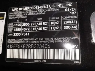 2024 Mercedes-Benz GLS with VIN 4JGFF5KE7RB223406, listed as a IAAI auction lot 41274448 with 1,627 mi miles. Bid and sale history available at carsss.com. Image 9.