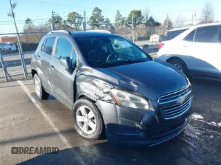 2016 Chevrolet Trax LT with VIN 3GNCJLSB4GL255992, listed as a IAAI auction lot 41318562 with 107,768 mi miles. Bid and sale history available at carsss.com. Image 1.
