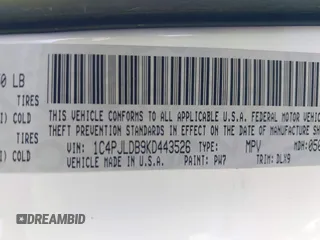 2019 Jeep Cherokee Limited with VIN 1C4PJLDB9KD443526, listed as a IAAI auction lot 41658009 with 73,024 mi miles and . Bid and sale history available at DreamBid. Image 9.