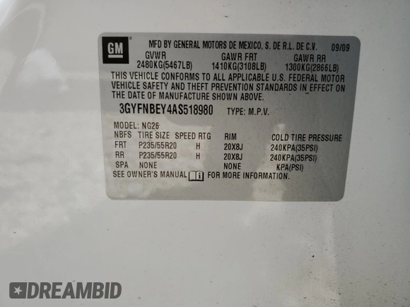 2010 Cadillac SRX Performance Collection with VIN 3GYFNBEY4AS518980, listed as a Copart auction lot 56086994 with 148,174 mi miles and Clean Title. Bid and sale history available at carsss.com. Image 13.