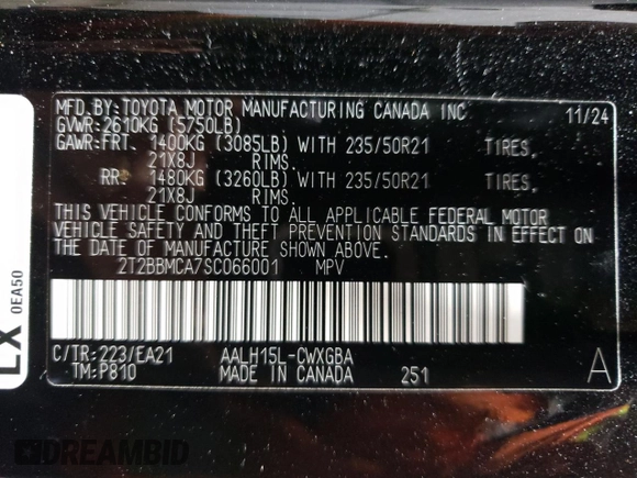 2025 Lexus RX with VIN 2T2BBMCA7SC066001, listed as a Copart auction lot 43270215 with 3,946 mi miles and Salvage Title. Bid and sale history available at carsss.com. Image 13.