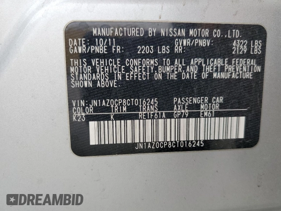 2012 Nissan LEAF SL with VIN JN1AZ0CP8CT016245, listed as a Copart auction lot 53084645 with 67,310 mi miles and Clean Title. Bid and sale history available at DreamBid. Image 12.