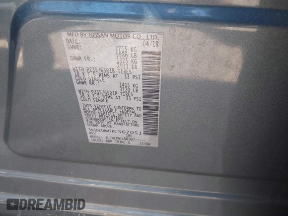 2019 Infiniti QX60 Luxe with VIN 5N1DL0MM7KC567051, listed as a IAAI auction lot 42065874 with 112,379 mi miles and . Bid and sale history available at DreamBid. Image 9.