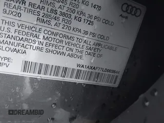 2020 Audi Q7 Premium with VIN WA1AXAF77LD003544, listed as a IAAI auction lot 41819088 with 52,637 mi miles and . Bid and sale history available at DreamBid. Image 9.