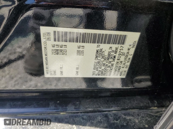 2009 Nissan Maxima SV with VIN 1N4AA51E59C819757, listed as a Copart auction lot 53070385 with 177,688 mi miles and Salvage Title. Bid and sale history available at DreamBid. Image 12.
