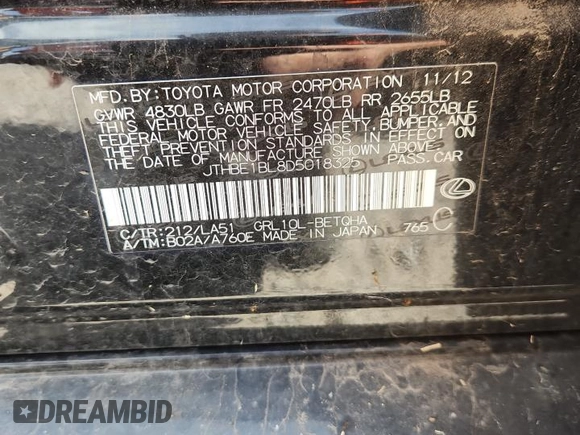 2013 Lexus GS 350 with VIN JTHBE1BL8D5018325, listed as a Copart auction lot 64582245 with 161,472 mi miles and Clean title. Bid and sale history available at DreamBid. Image 12.
