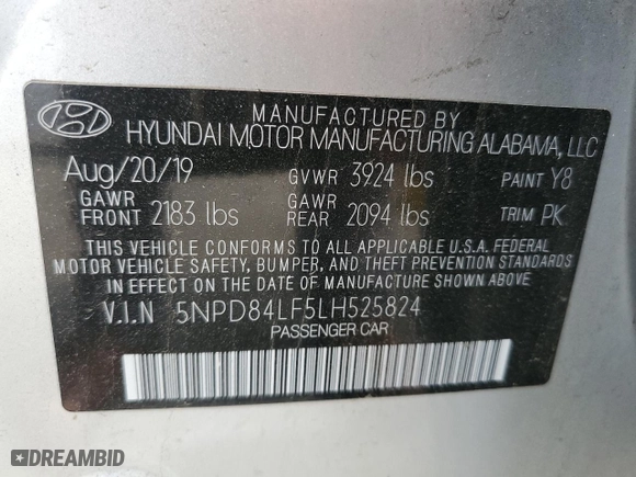 2020 Hyundai Elantra Value Edition with VIN 5NPD84LF5LH525824, listed as a Copart auction lot 71494134 with 82,224 mi miles and Clean Title. Bid and sale history available at carsss.com. Image 12.