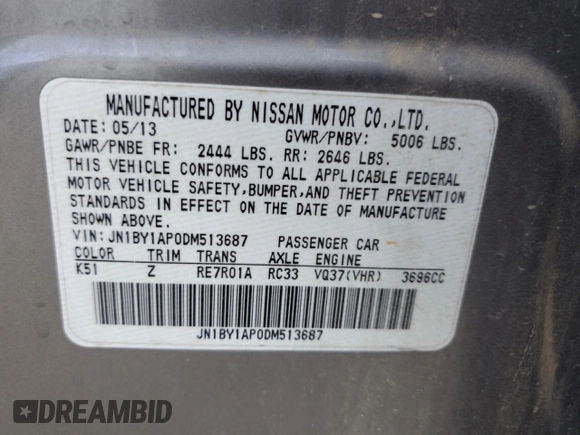 2013 Infiniti M37 with VIN JN1BY1AP0DM513687, listed as a Copart auction lot 70767344 with 171,880 mi miles and Clean Title. Bid and sale history available at carsss.com. Image 12.