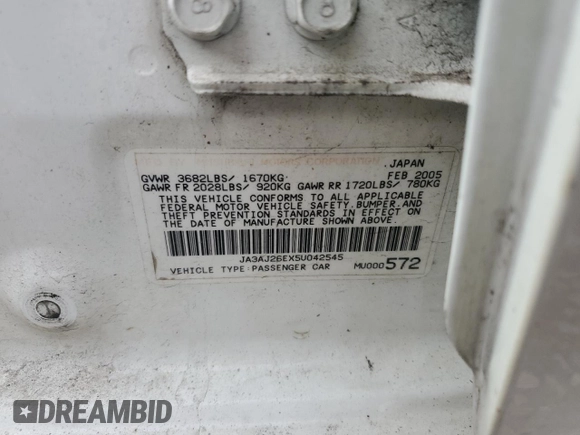2005 Mitsubishi Lancer ES z VIN JA3AJ26EX5U042545, wystawiony jako Copart lot #54561325 z przebiegiem 194 289 mil mil oraz Szkoda całkowita • Salvage title. Historia ofert i sprzedaży dostępna na DreamBid. Obrazek 12.
