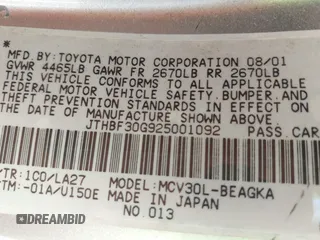 2002 Lexus ES 300 с VIN JTHBF30G925001092, выставлен на аукционе IAAI как лот 42226709 с пробегом 243 528 миль миль и . История ставок и продаж доступна на DreamBid. Изображение 9.