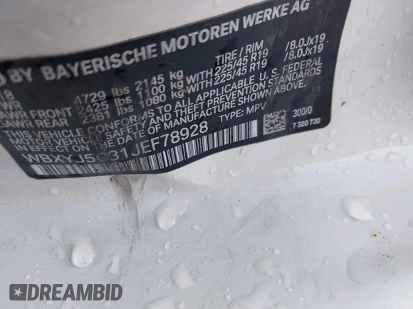 2018 BMW X2 xDrive28i with VIN WBXYJ5C31JEF78928, listed as a IAAI auction lot 40917288 with Not Provided miles. Bid and sale history available at carsss.com. Image 9.