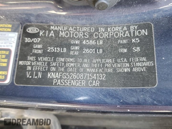 2008 Kia Rondo LX with VIN KNAFG526087154132, listed as a Copart auction lot 77683004 with 117,550 mi miles and Salvage Title. Bid and sale history available at carsss.com. Image 13.