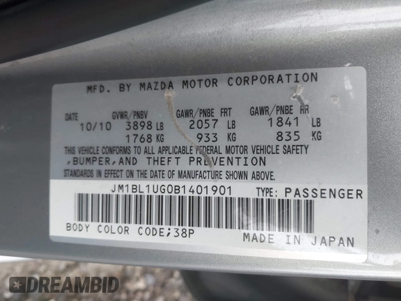 2011 Mazda Mazda3 i Sport with VIN JM1BL1UG0B1401901, listed as a IAAI auction lot 42058681 with 147,060 mi miles. Bid and sale history available at carsss.com. Image 9.
