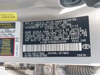 2013 Toyota Camry L with VIN 4T4BF1FK8DR329499, listed as a IAAI auction lot 41481652 with 58,315 mi miles. Bid and sale history available at carsss.com. Image 9.