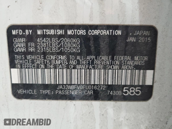 2015 Mitsubishi Lancer Evolution GSR with VIN JA32W8FV0FU016272, listed as a Copart auction lot 50517395 with 89,318 mi miles and Salvage Title. Bid and sale history available at carsss.com. Image 12.