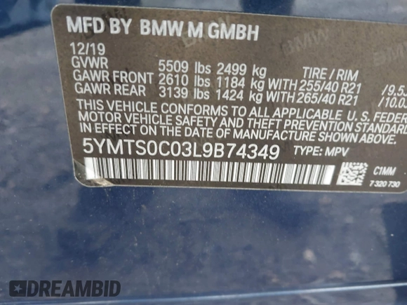 2020 BMW X3 M Competition z VIN 5YMTS0C03L9B74349, wystawiony jako IAAI lot #42532945 z przebiegiem 41 604 mil mil oraz . Historia ofert i sprzedaży dostępna na DreamBid. Obrazek 9.