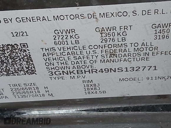 2022 Chevrolet Blazer LT with VIN 3GNKBHR49NS132771, listed as a IAAI auction lot 41543277 with 28,018 mi miles and . Bid and sale history available at DreamBid. Image 9.