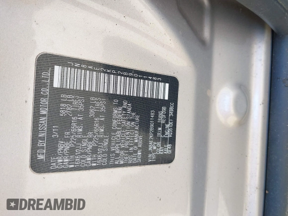 2011 Nissan Quest SL с VIN JN8AE2KP2B9011483, выставлен на аукционе IAAI как лот 42467131 с пробегом Не указан миль и . История ставок и продаж доступна на DreamBid. Изображение 9.