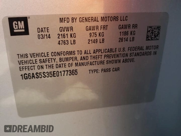 2014 Cadillac CTS Performance RWD with VIN 1G6AS5S35E0177365, listed as a Copart auction lot 68710594 with Not Provided miles and Salvage Title. Bid and sale history available at DreamBid. Image 14.