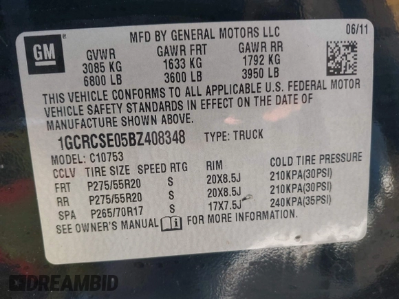 2011 Chevrolet Silverado 1500 LT with VIN 1GCRCSE05BZ408348, listed as a IAAI auction lot 42150412 with 300,795 mi miles and . Bid and sale history available at DreamBid. Image 9.