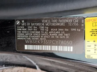 2007 BMW 6 Series M6 with VIN WBSEK93517CY78050, listed as a Copart auction lot 77891944 with 83,403 mi miles and Salvage Title. Bid and sale history available at carsss.com. Image 12.