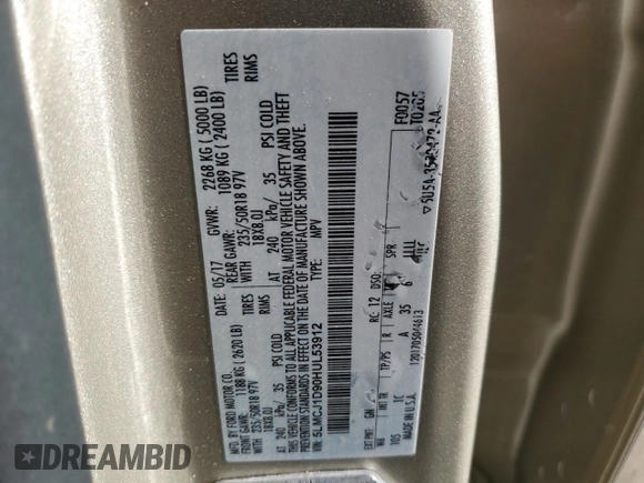 2017 Lincoln MKC Premiere with VIN 5LMCJ1D90HUL53912, listed as a Copart auction lot 42861365 with 81,195 mi miles and Salvage Title. Bid and sale history available at DreamBid. Image 15.