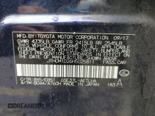 2017 Lexus IS 300 with VIN JTHCM1D26H5025811, listed as a Copart auction lot 56952125 with 49,627 mi miles and Salvage title. Bid and sale history available at DreamBid. Image 13.