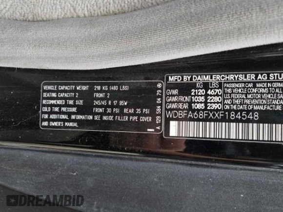 1999 Mercedes-Benz SL 500 with VIN WDBFA68FXXF184548, listed as a Copart auction lot 48104955 with 133,450 mi miles and Clean title. Bid and sale history available at DreamBid. Image 10.