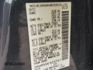 2010 Nissan Frontier SE with VIN 1N6AD0FV1AC425767, listed as a Copart auction lot 58795245 with 183,760 mi miles and Clean title. Bid and sale history available at DreamBid. Image 12.